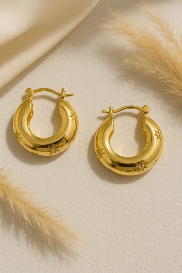 Korean Gold-Plated Hoop Earrings with Jerken Stone