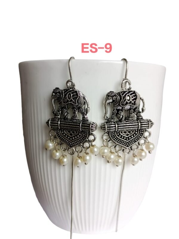 Antique Silver Elephant Ear Cuffs with Pearl Drops