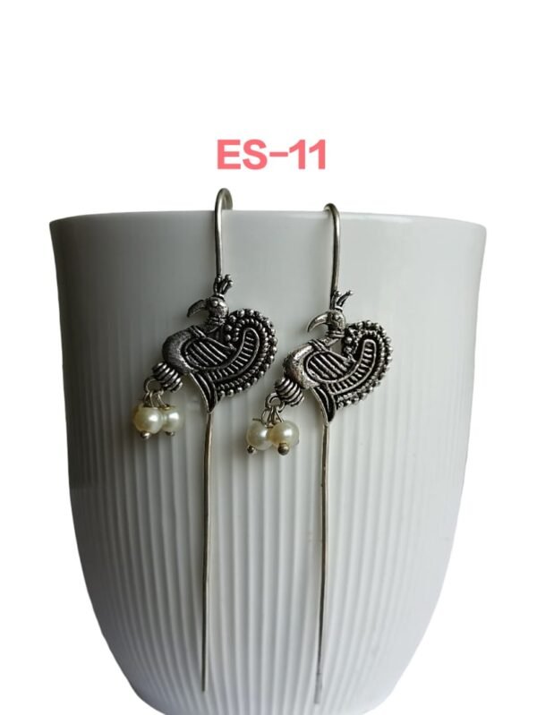 Peacock and Pearl Dangling Earcuffs