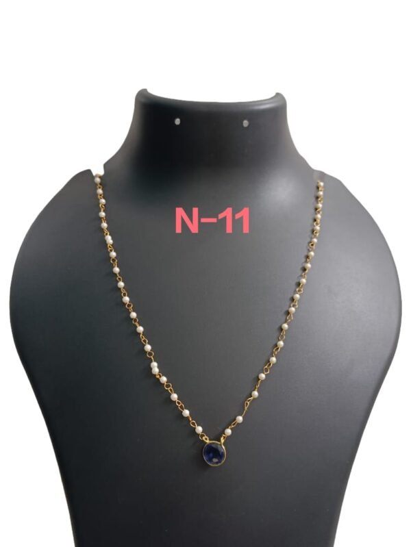 Elegant Mother-of-Pearl & Brass Pendant Necklace with Quartz Accent